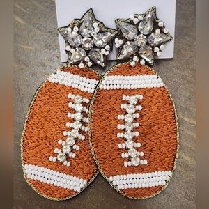 Football Shaped Beaded Rhinestone Earrings